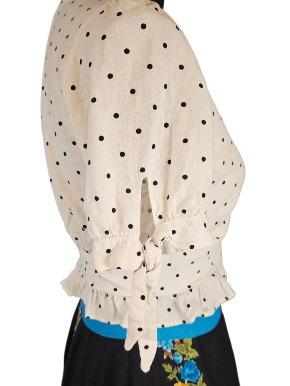 Zara Polka Dot Linen Blend Corset Crop Top XS Cottagecore French Girl - Picture 3 of 7